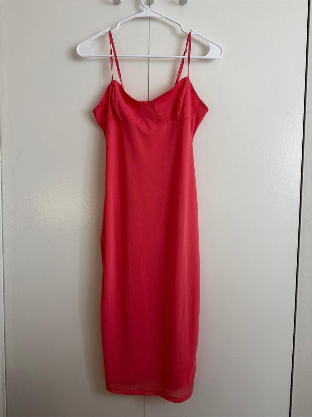 Salmon Slip Midi Dress with Spaghetti Straps